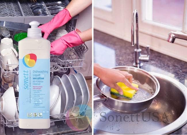 Sonett Organic Dishwashing Liquid, All Purpose Cleaner Sensitive Skin For People With Allergies 17 Fl.Oz (Pack of 6))