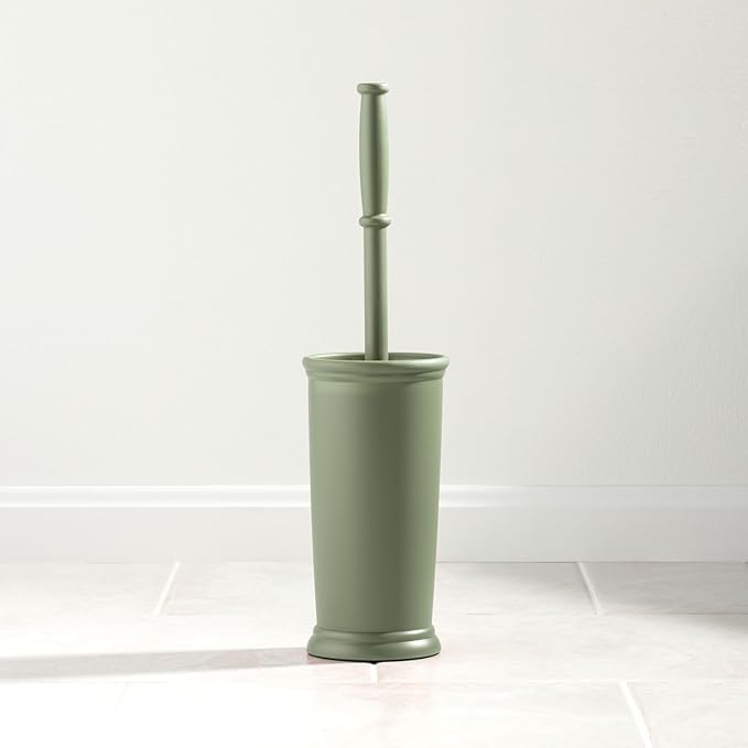 mDesign Toilet Bowl Brush and Holder - Covered Bathroom Toilet Brush - Standing Toilet Bowl Scrubber in Modern Holder - Space Saving, Deep Cleaning Brush for Toilet - Hyde Collection - Olive Green