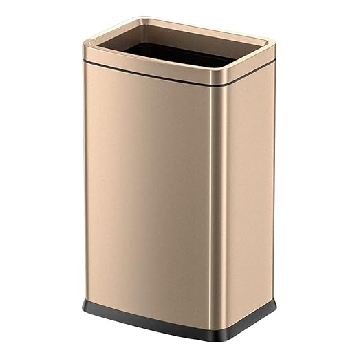 25L/6 Gallon Stainless Steel Square Trash Can, Large Kitchen Garbage Can, Office Commercial Trash Bin Champagne Gold Garbage Can, Large Open Top Waste Basket (25Lgold)