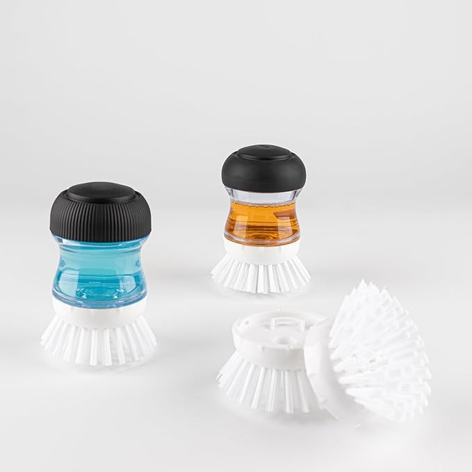 Dish Scrub Brush with Soap Dispenser, Kitchen Brush for Dish Pot Pan Sink Cleaning, 1 Piece Soap Dispensing Palm Brush, Black/Clear/White