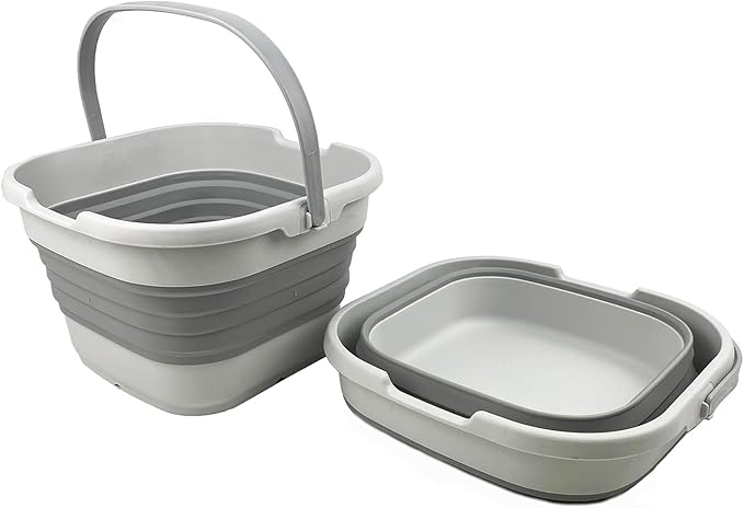 SAMMART 9.5L (2.5 Gallon) Collapsible Rectangular Handy Basket/Bucket (Grey (Set of 2))