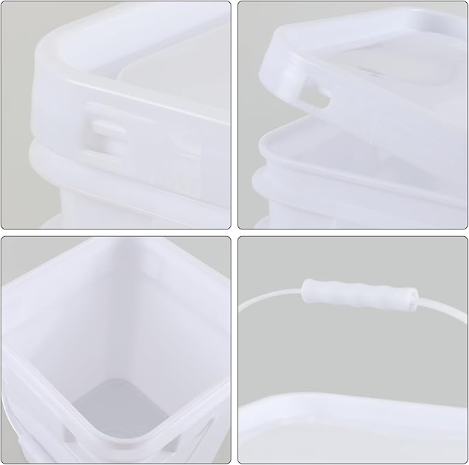 4 Pcs 3 Gallon Square Bucket, White All Purpose Pails and Lids, Heavy Duty Buckets Container for Home Household Cleaning