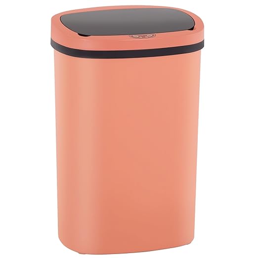 BestOffice | 13 Gallon Plastic Trash Can with Lid | Pink | Automatic Touchless Garbage Can | Odor Control | Modern Oval Design | Easy to Clean | Fits Any Kitchen, Bathroom, Office or Home