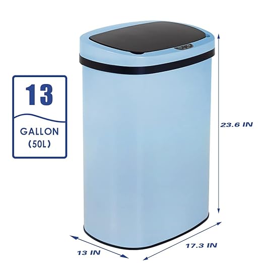 Kitchen Trash Can with Lid, 13 Gallon Automatic Garbage Can for Bathroom Bedroom Home Office 50 Liter Touch Free High-Capacity Brushed Stainless Steel Waste Bin