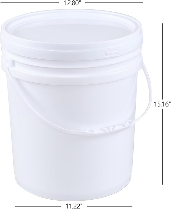 7 Gallon White Plastic Bucket Pail with Lid, Set of 4 Food Storage Bucket Containers with Plastic Handle