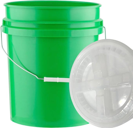 House Naturals 5 Gallon Food Grade Plastic Bucket with Air Tight Screw on Lid Made in USA Container (Green Bucket with Clear Lid)