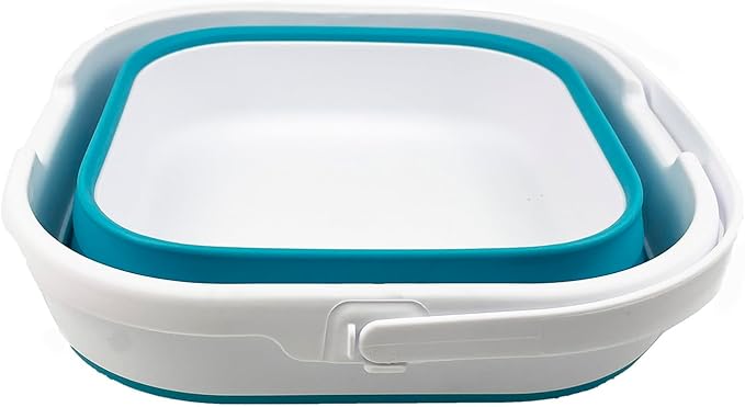 SAMMART 9.5L (2.5 Gallon) Collapsible Rectangular Handy Basket/Bucket (White/Ceramic Blue)