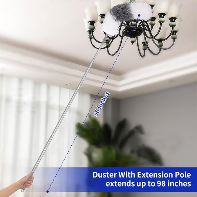 10PCS Dusters for Cleaning, Extendable Microfiber Duster with Extension Pole Up to 100'', Bendable Washable Cleaner Dusters for Cleaning Fan, High Ceiling, Blinds, Furniture, Car