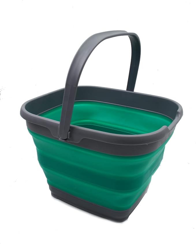 SAMMART 10L (2.6 Gallon) Collapsible Rectangular Handy Basket/Bucket (Dark Grey/Bluish-Green, 1)