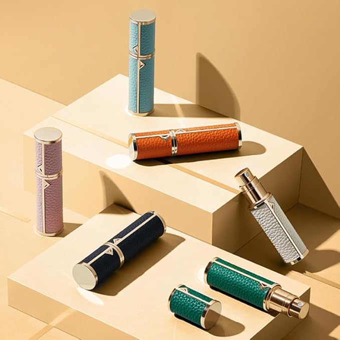 Travel Perfume Bottle Refillable,Perfume Travel Refillable Mini Spray Bottles Leather Cologne Dispenser, Portable Empty Spray Bottle Cologne Dispense Filling Atomizer 5ml (Orange)