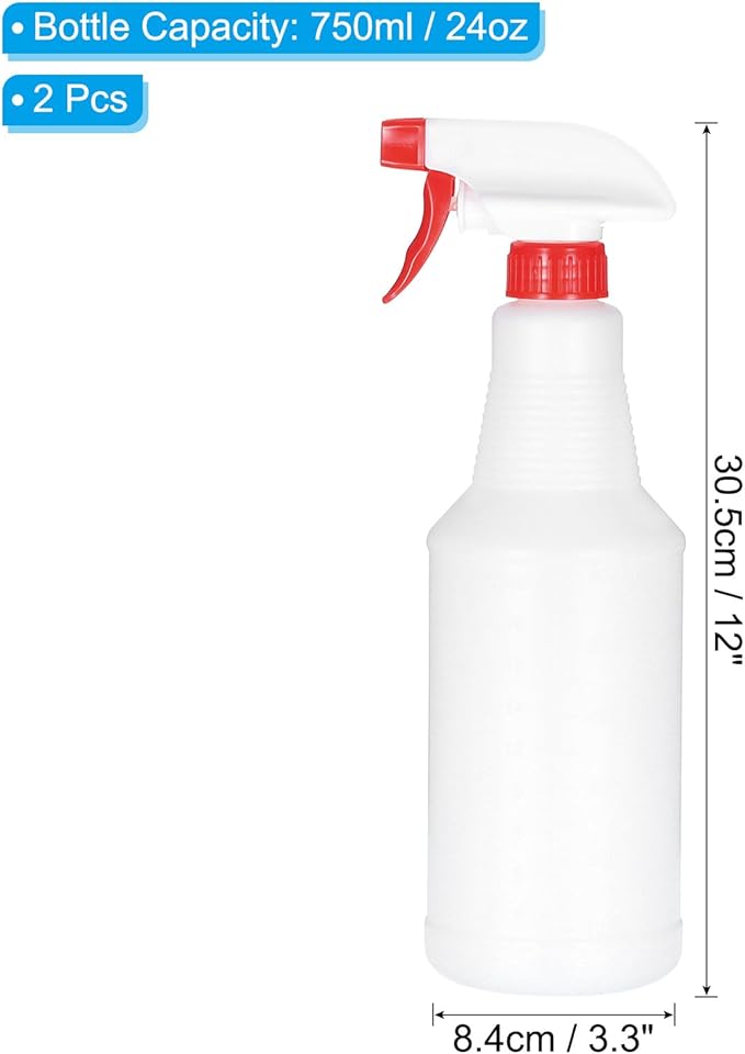 PATIKIL 750ml/24oz Plastic Spray Bottles, 2pcs Adjustable Nozzle Refillable Leak Proof Empty Water Mist Stream Sprayer for Cleaning Solutions Plants Hair, Red