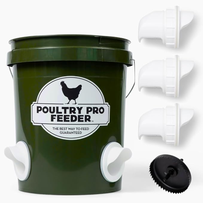 The Original Poultry Pro DIY Chicken Feeder | 3 Ports Poultry Feeders for Chicken Coop | Use for Buckets & Bins | Rain Proof, Weather Resistant - Original Feeder 3-Pack with Hole Saw