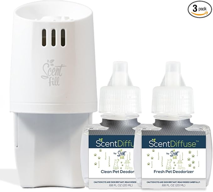 ScentDiffuse Pet Odor Deodorizing Air Freshener Starter Kit, 2 Refills + Diffuser