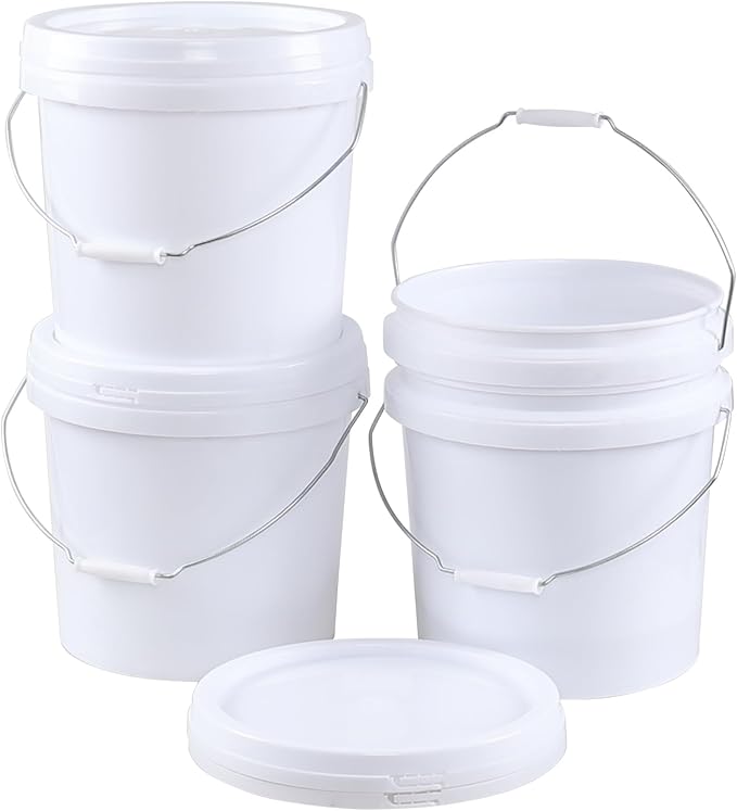4-Pack 15 Liters White Food Grade Storage Buckets, Plastic Paint Pails with Lids