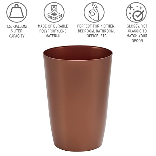Mini Waste Basket - Durable Small Plastic Garbage Trash Can Bin - Lidless Open-Top Rectangular Slim Profile for Compact Spaces - Suitable for Home, Bathroom, Office, Bedroom, Kitchen and More, Copper