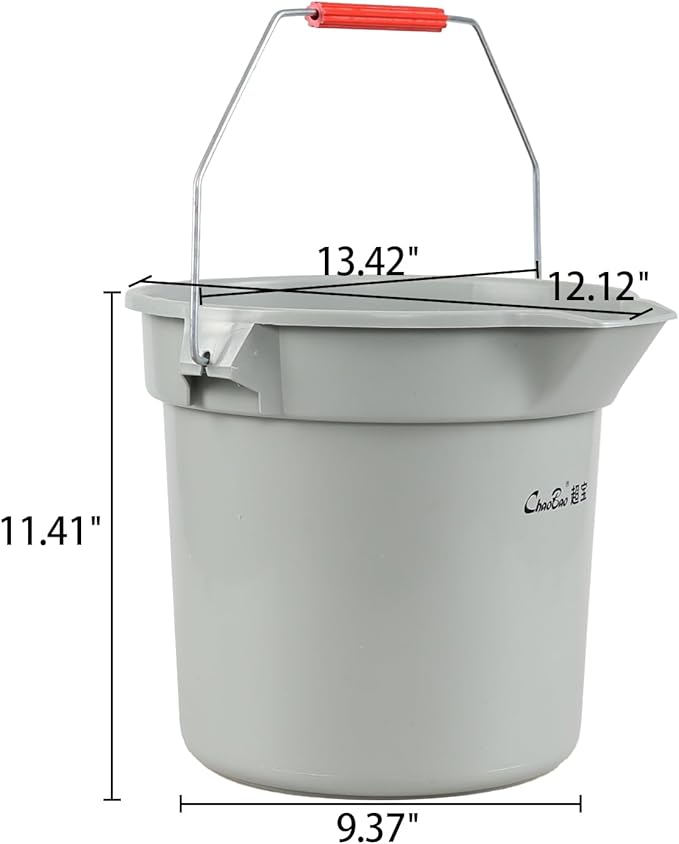 4 Pack Plastic 3.5 Gallon Round Utility Pail with Handle, Commercial Buckets, Gray
