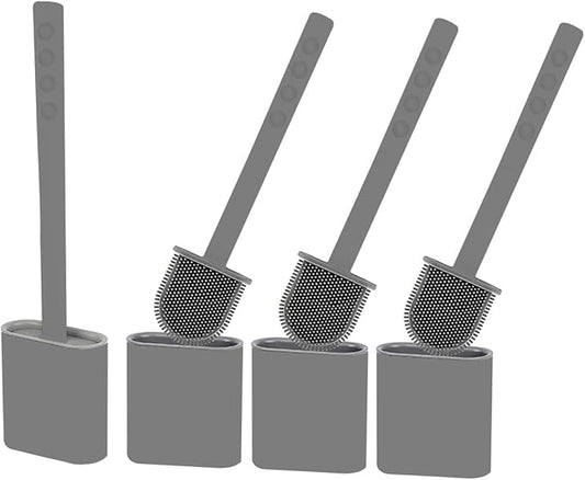Toilet Brush Silicone and Holder Set – Pack of 4 Wall Mounted Toilet Brush Black – Long Non-Slip Handle, Flexible Bristles for Easy Cleaning – Modern Toilet Scrubber Brush