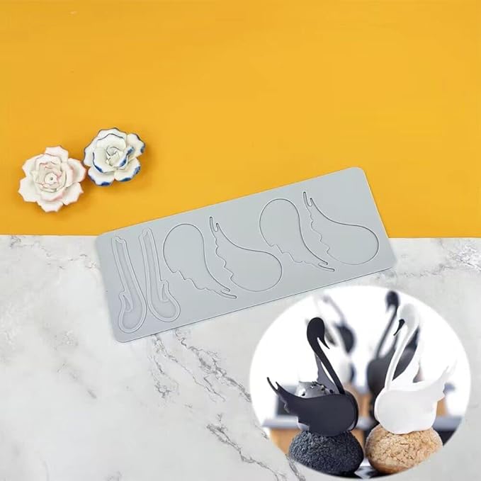 3D Hollow Leaf Fondant Lace Mold Multi Leaves Flower Candy Mold Chocolate Sugar Craft Cake Decoration Cupcake Top (K Swan_8.92 * 3.52 * 0.12inch)