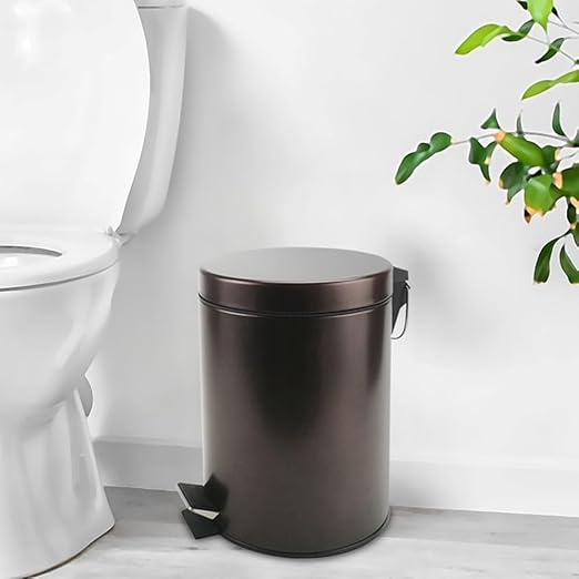 Stainless Steel Small Trash Can with Lid & Step Pedal - 5 Liters/1.3 Gallon Soft Close Waste Basket with Removeable Inner Bucket - Garbage Can for Bathroom, Bedroom, Kitchen & Office (Bronze)