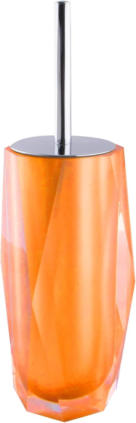 Faceted Toilet Brush, Durable Resin, Discreet Design, Stainless Steel Handle, for Stylish Bathroom Decor, Orange, 4x16, Sold Individually