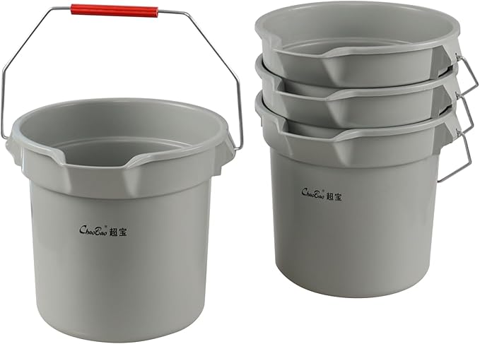 4 Packs Commercial Round Buckets, 14 Quart Plastic Round Utility Pail with Handle, Grey