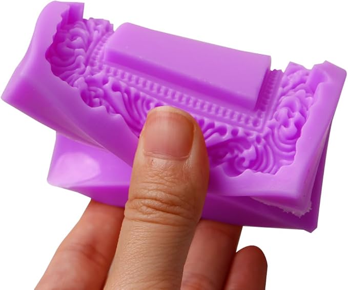 Baroque Photo Frame Fondant Silicone Molds, 3D Picture Mirror Frame Cake Decoration Molds for Chocolate Candy Sugar Craft Gum Paste Cookies Resin Clay Set of 2