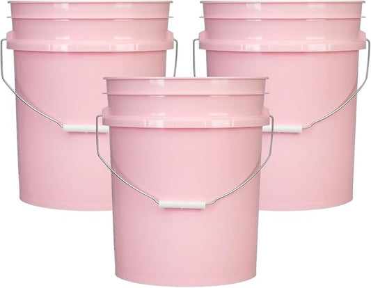 House Naturals 5 Gallon Premium HPDE Plastic Bucket - Made in USA Food Grade Storage Container, BPA Free All Purpose Pail (3, Pink)