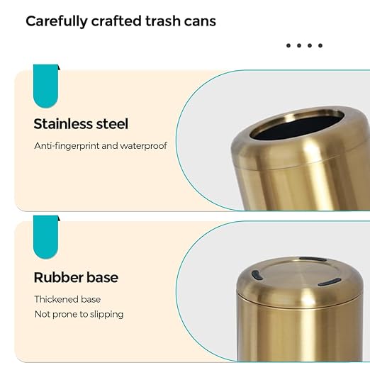 2.1 Gallon Small Gold Bathroom Trash Can, Antique Brass Garbage Can, Brass Waste Paper Basket, for Bathroom Bedroom Office Hotel Kitchen (235 Gold)