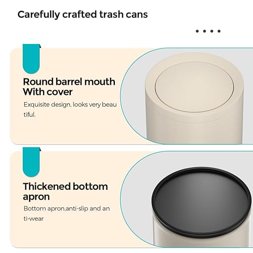 2.3 Gallon/9L White Round Trash Can with Swing Lid, Metal Garbage Can,Modern,Elegant Waste Basket,for Bathroom, Bedroom,Living Room,Office,RV,Home(9L-White)