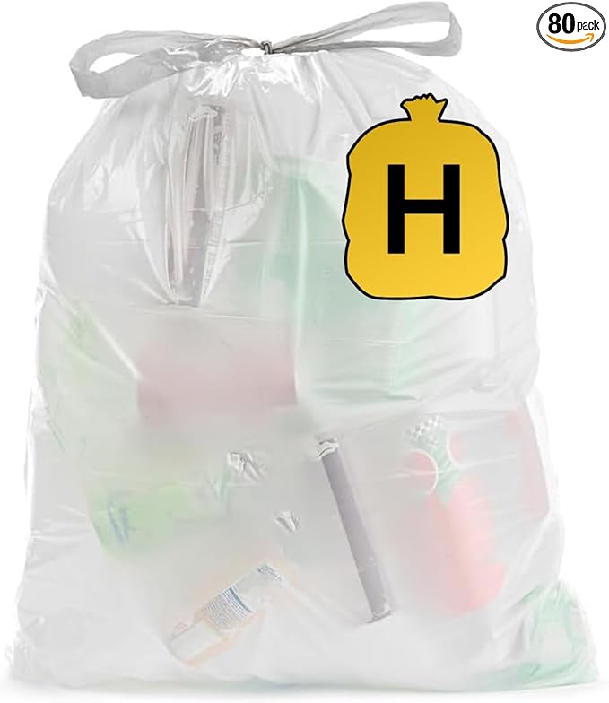 Ultrasac 13 Gallon 1.1 MIL White Drawstring Trash Bags - 19.25" x 28.5" - Pack of 80 - Fits simplehuman H