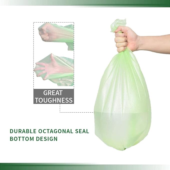 Small Trash Bags, Biodegradable 2.6 Gallon Extra Thick Garbage Bags, Recycling & Degradable Rubbish Bags Wastebasket Liners for Kitchen Bathroom Office Car Pet, (5 Rolls / 100 Counts, Green)