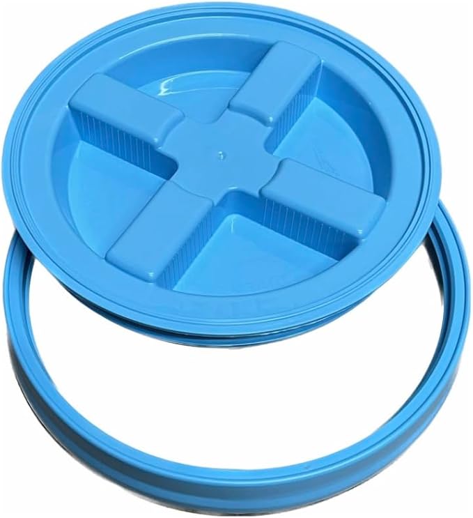 House Naturals 5 Gallon Food Grade BPA Free Made in USA Pails Gray Bucket with Screw On Air Tight Lid (1, Gray with Aqua lids)