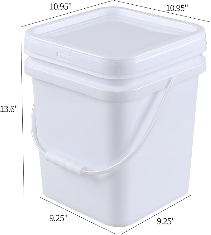 5 Gallon Plastic Bucket with Airtight Lid, BPA-Free Food Grade Bucket, All Purpose Pail, White, 4 Count