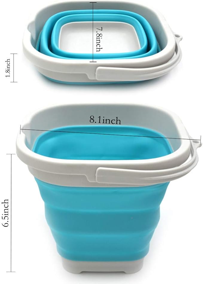 SAMMART 2.6L (0.68 Gallon) Super Mini Sqare Collapsible Plastic Bucket - Foldable Square Tub - Portable Fishing Water Pail - Space Saving Outdoor Waterpot (1, Bright Blue)