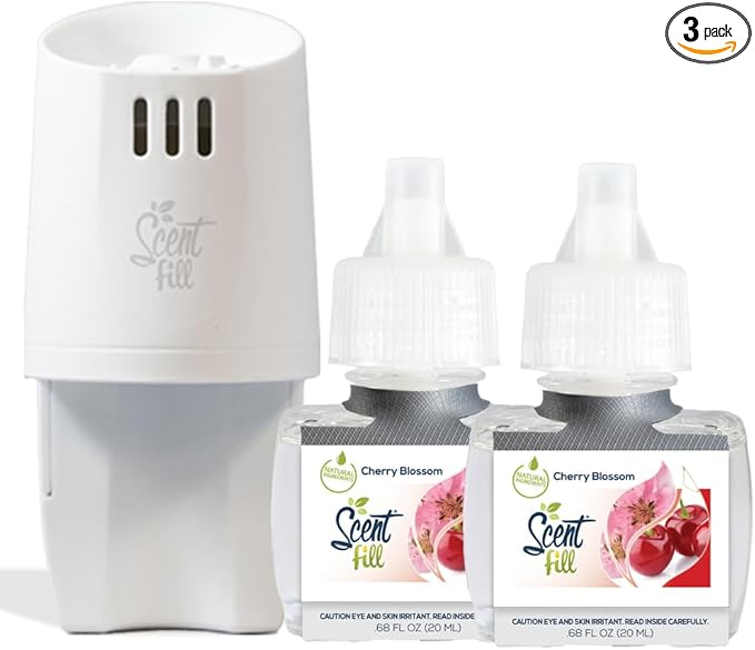 Scent Fill Cherry Blossom Plug in Air Freshener, Scented Oil Refills, 2 Refills + Diffuser