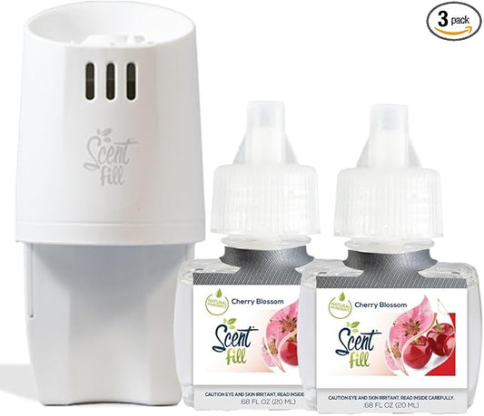 Scent Fill Cherry Blossom Plug in Air Freshener, Scented Oil Refills, 2 Refills + Diffuser