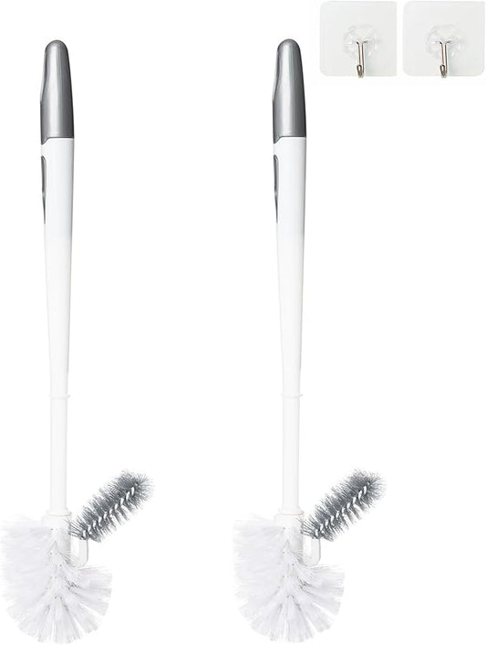 2 Pack Toilet Bowl Brush Without Holder for Bathroom, Under-Rim Double Brush Head, Long Handle Household Cleaning Brushes Set (2 Pack Grey Brush Without Holder)