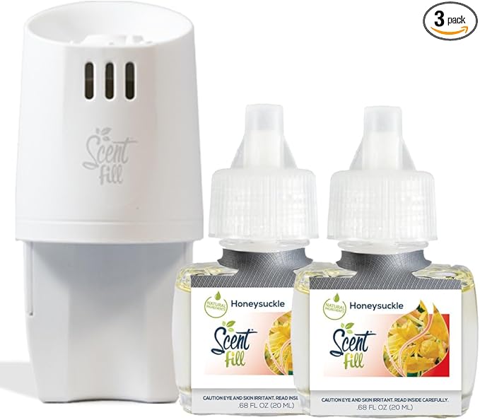 Scent Fill Honeysuckle Plug in Air Freshener, Scented Oil Refills, 2 Refills + Diffuser