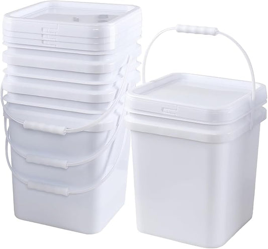 5 Gallon Plastic Bucket with Airtight Lid, BPA-Free Food Grade Bucket, All Purpose Pail, White, 4 Count