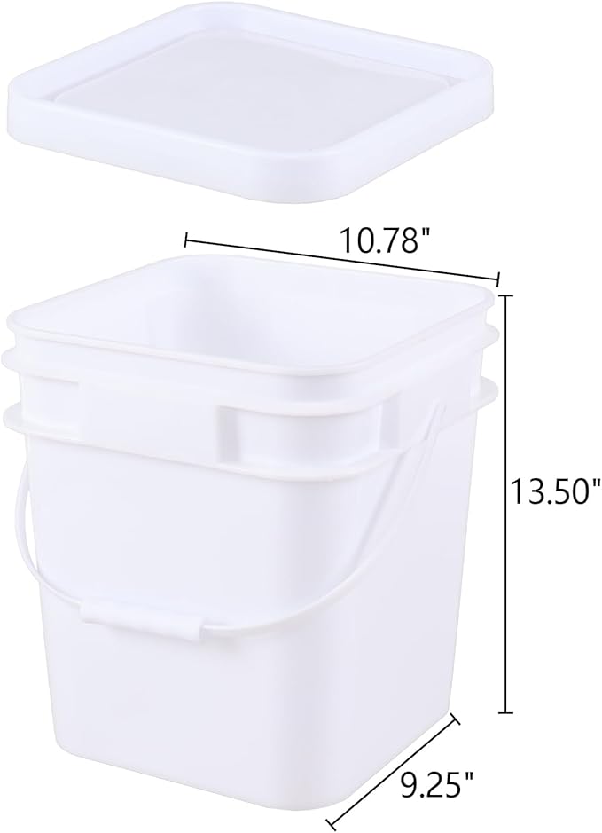 4 Gallon 4 Pack Plastic Square Utility Food Bucket with Lid and Handle, Utility Pail, White