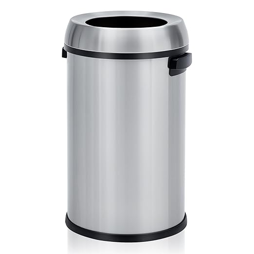 Garvee 17 Gallon/65 Liter Trash Can, Fingerprint-Proof Stainless Steel Open Top Garbage Can, Heavy Duty Commercial Round Trash Bin for Restaurant, Home, Office, Silver