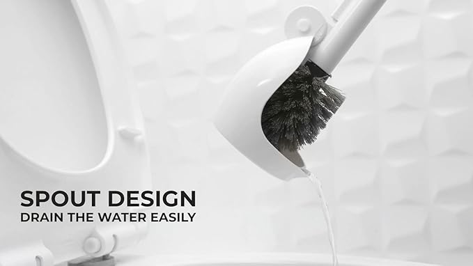 ELYPRO Toilet Brush with Holder – Drip-Free Hygienic Bathroom Scrubber with No-Drip Caddy, Built-in Spout, Fast-Drying Ventilated Design, Compact Toilet Cleaner for RV, Boat, Home – White