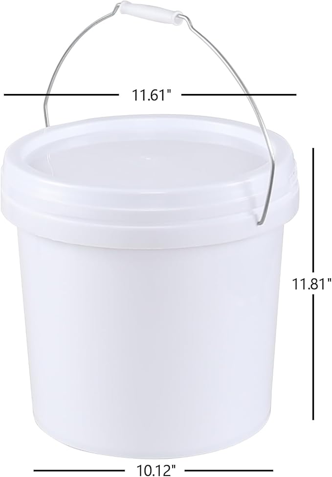 4 Gallon Plastic Bucket Pail Container with Lid, 4-Pack Food Storage Bucket Pail with Handles, White