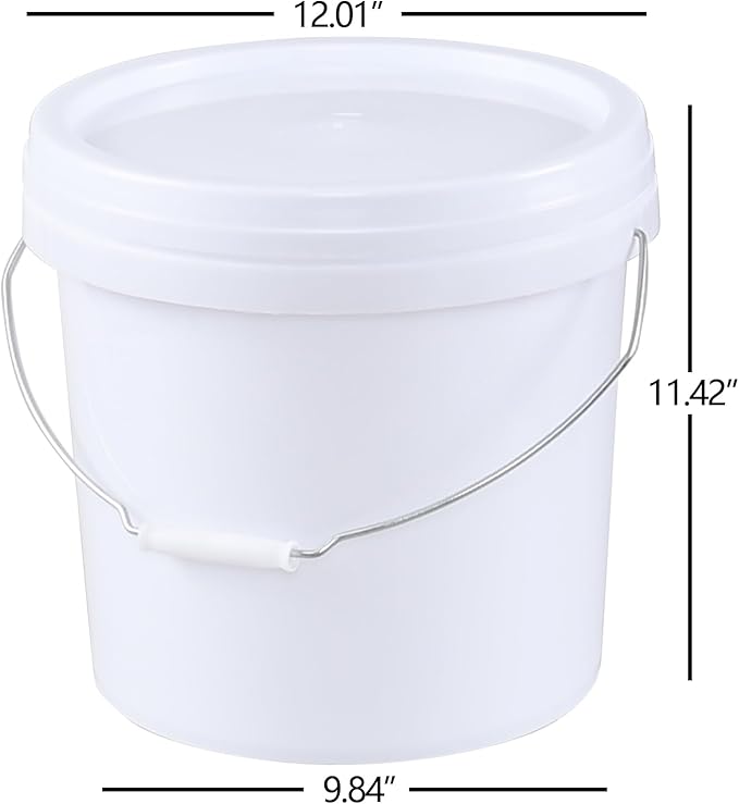 4-Gallon White Bucket Pail Container with Lid, Food Grade All Purpose Pail Built-in Handle, 4 Packs