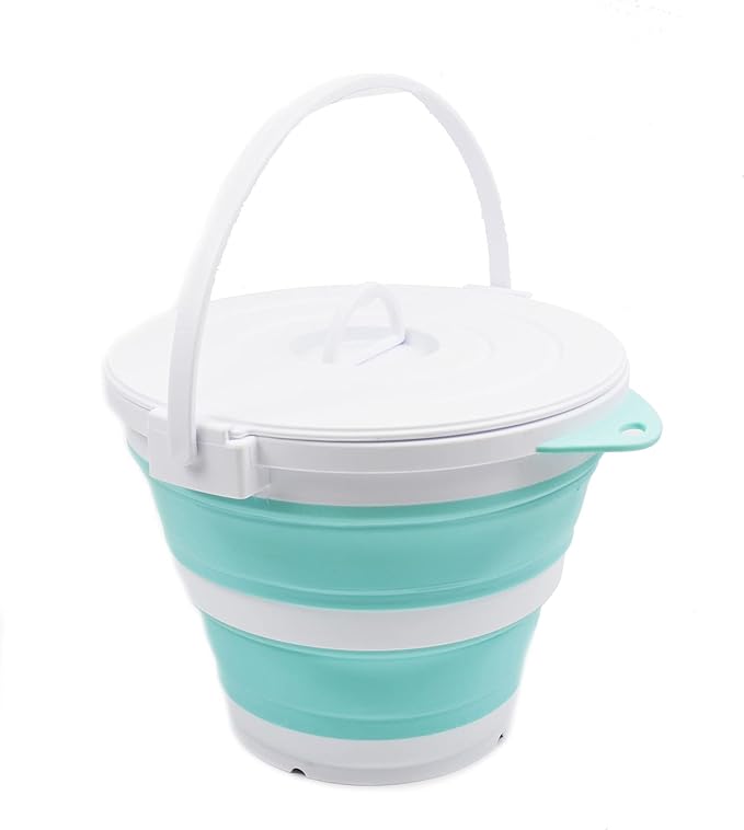SAMMART 10L (2.64Gallon) Collapsible Fishing Bucket with Locking Lid - Portable Plastic Water Pail - Space Saving Outdoor Waterpot - Trunk Organizer for All Types of Vehicles