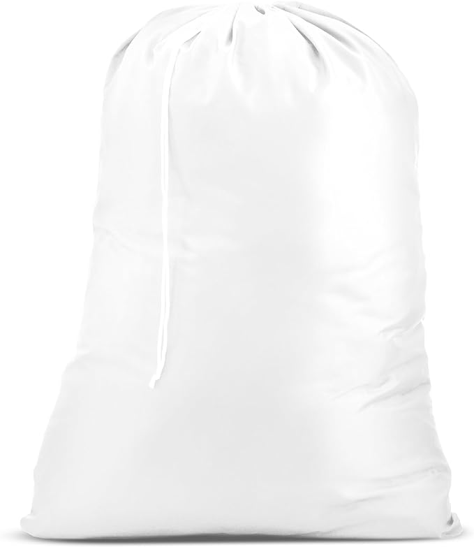 Nylon XL Laundry Bag - Locking Drawstring Closure, Machine Washable, These Large Bags Will Fit a Laundry Basket and Strong Enough to Carry up to Two Loads of Clothes (White | 30" x 40")