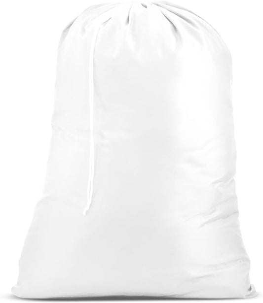 Nylon XL Laundry Bag - Locking Drawstring Closure, Machine Washable, These Large Bags Will Fit a Laundry Basket and Strong Enough to Carry up to Two Loads of Clothes (White | 30" x 40")