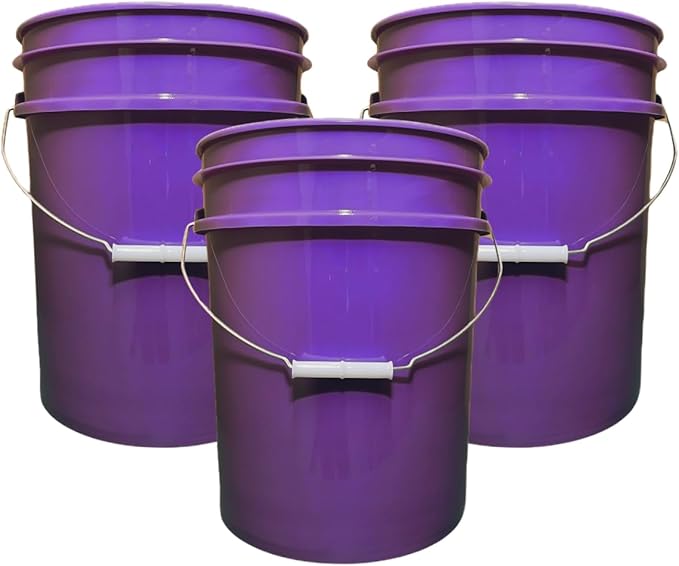 House Naturals 5 Gallon Premium HPDE Plastic Bucket - Made in USA Food Grade Storage Container, BPA Free All Purpose Pail (3, Purple)
