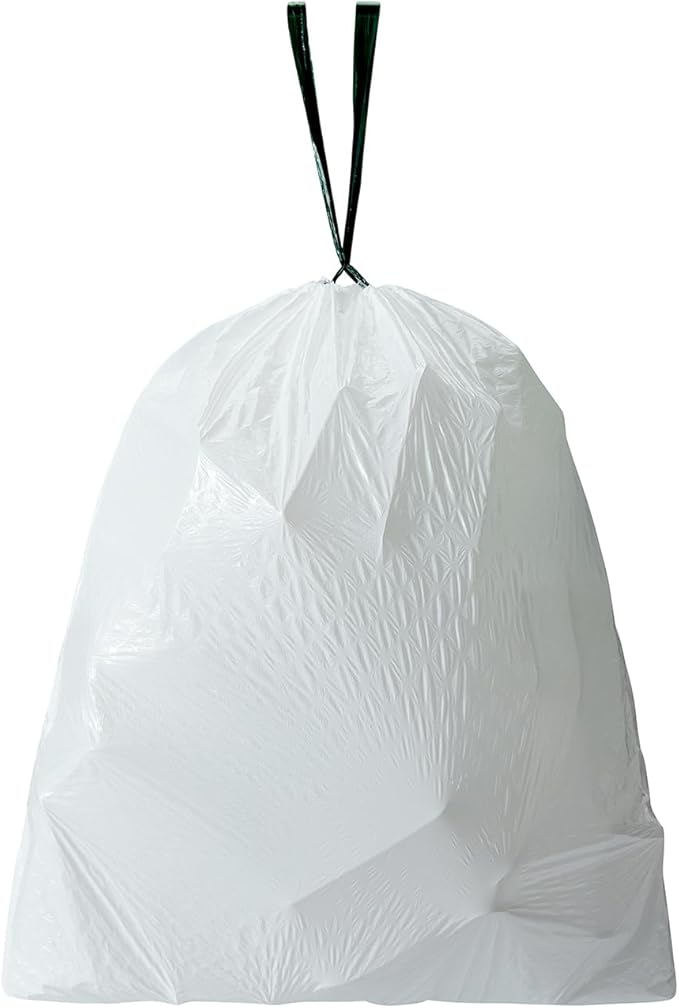 TYPLASTICS FleTex Tall Kitchen 13 Gallon Drawstring Trash Bags, 300 Bags, 24in x 27in, Unscented, White, Wholesale Pack