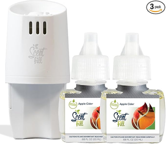 Scent Fill Apple Cider Plug in Air Freshener, Scented Oil Refills, 2 Refills + Diffuser